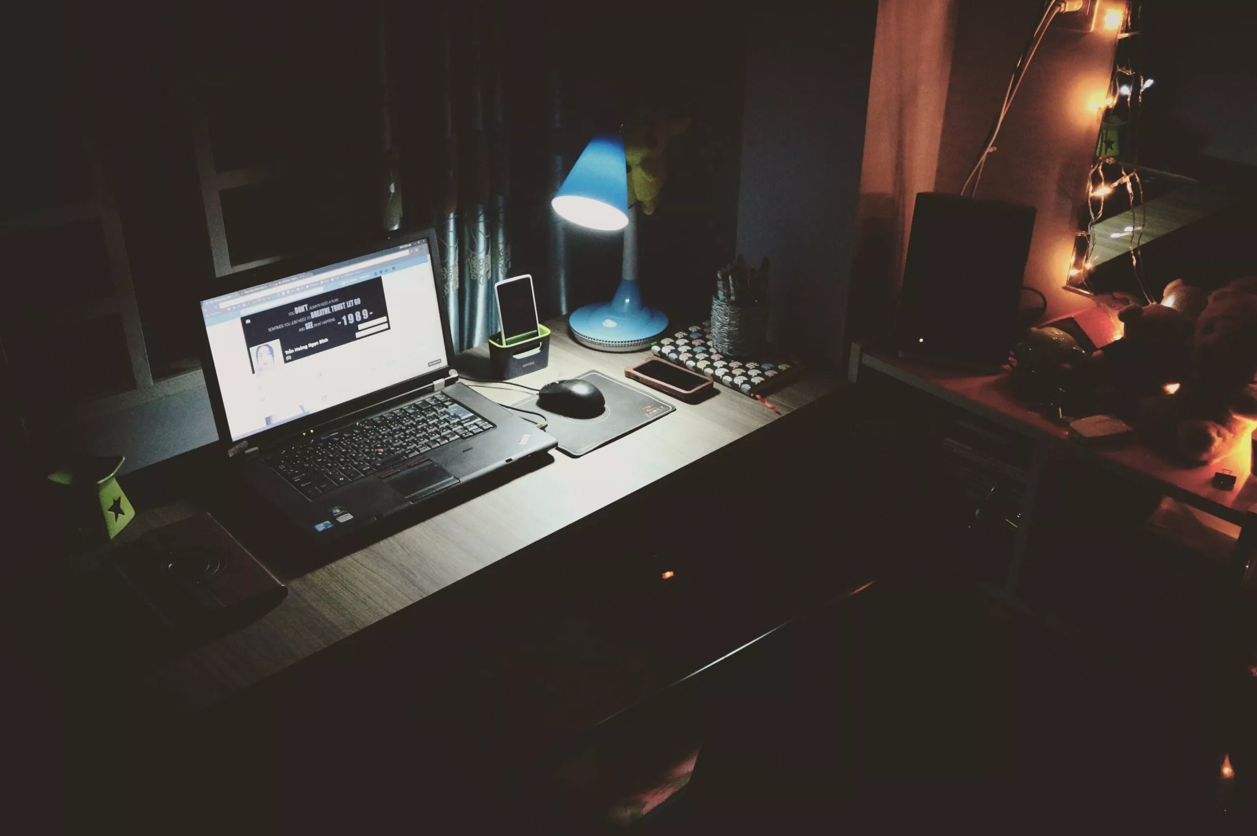 computer in dark office